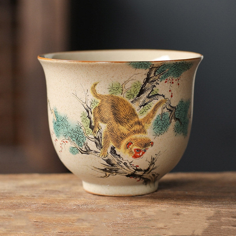 Tasse à thé en céramique avec 12 signes du zodiaque chinois | Tasse à thé Kung Fu 130 ml