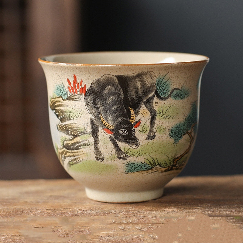 Tasse à thé en céramique avec 12 signes du zodiaque chinois | Tasse à thé Kung Fu 130 ml