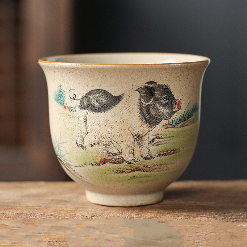 Tasse à thé en céramique avec 12 signes du zodiaque chinois | Tasse à thé Kung Fu 130 ml