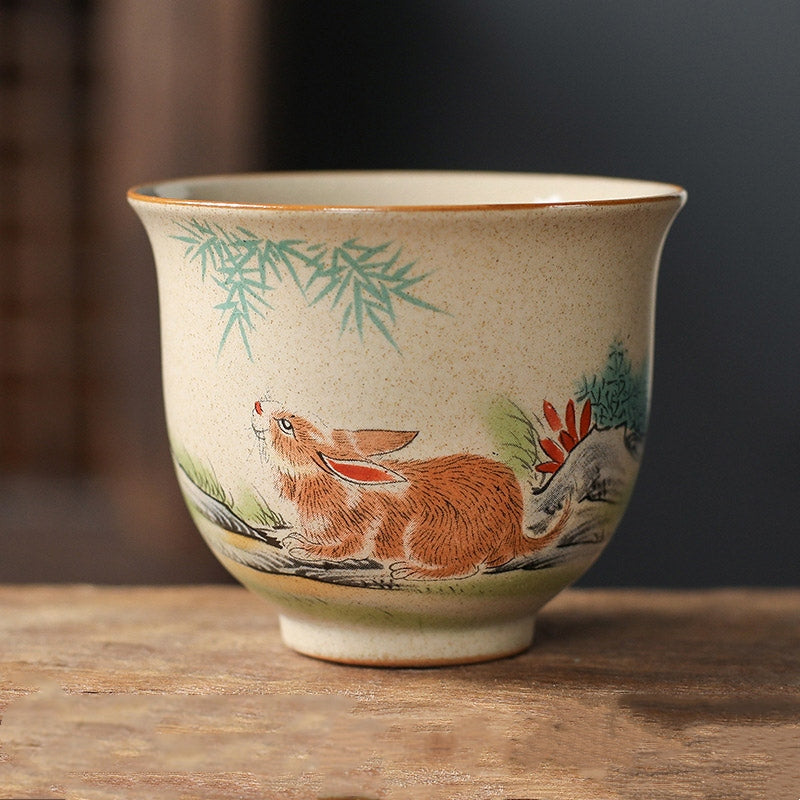 Tasse à thé en céramique avec 12 signes du zodiaque chinois | Tasse à thé Kung Fu 130 ml
