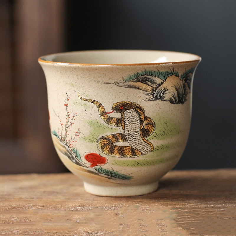Tasse à thé en céramique avec 12 signes du zodiaque chinois | Tasse à thé Kung Fu 130 ml