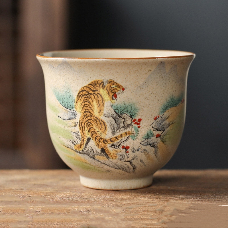 Tasse à thé en céramique avec 12 signes du zodiaque chinois | Tasse à thé Kung Fu 130 ml