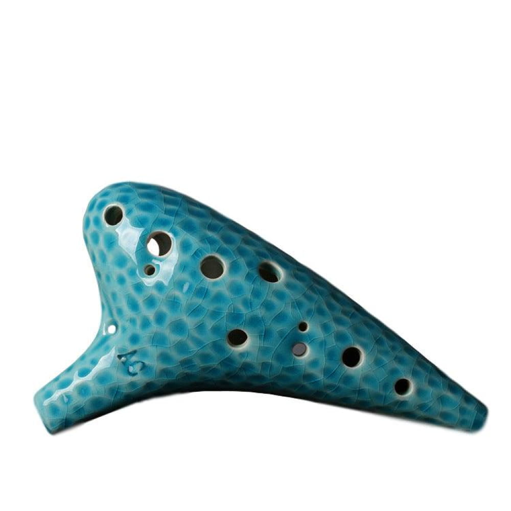 12 Hole Alto C Ceramic Ocarina - Blue Ice Crack Flute - Blue Ocarina - On sale