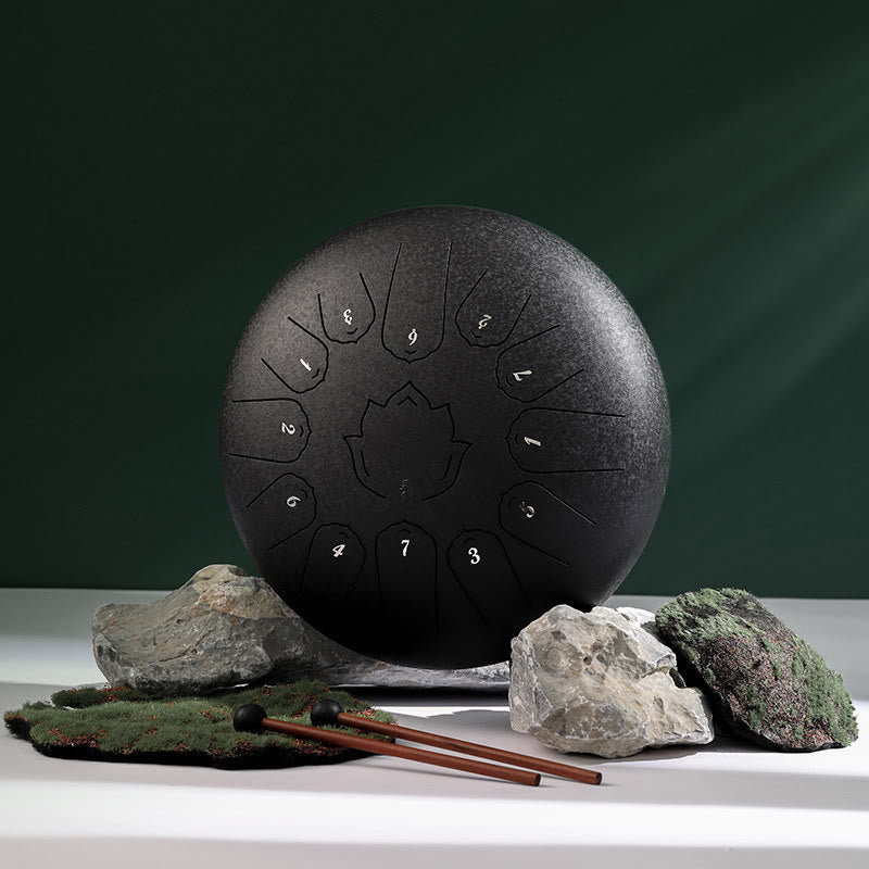 Tambour à langue en acier de 12 pouces, motif lotus, pour la méditation