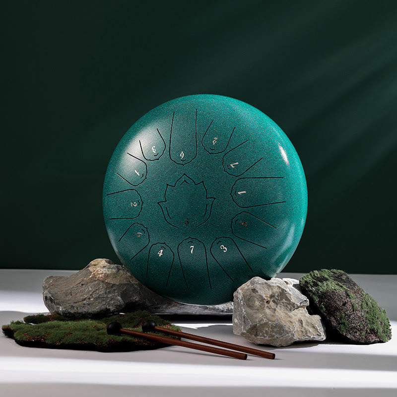 Tambour à langue en acier de 12 pouces, motif lotus, pour la méditation