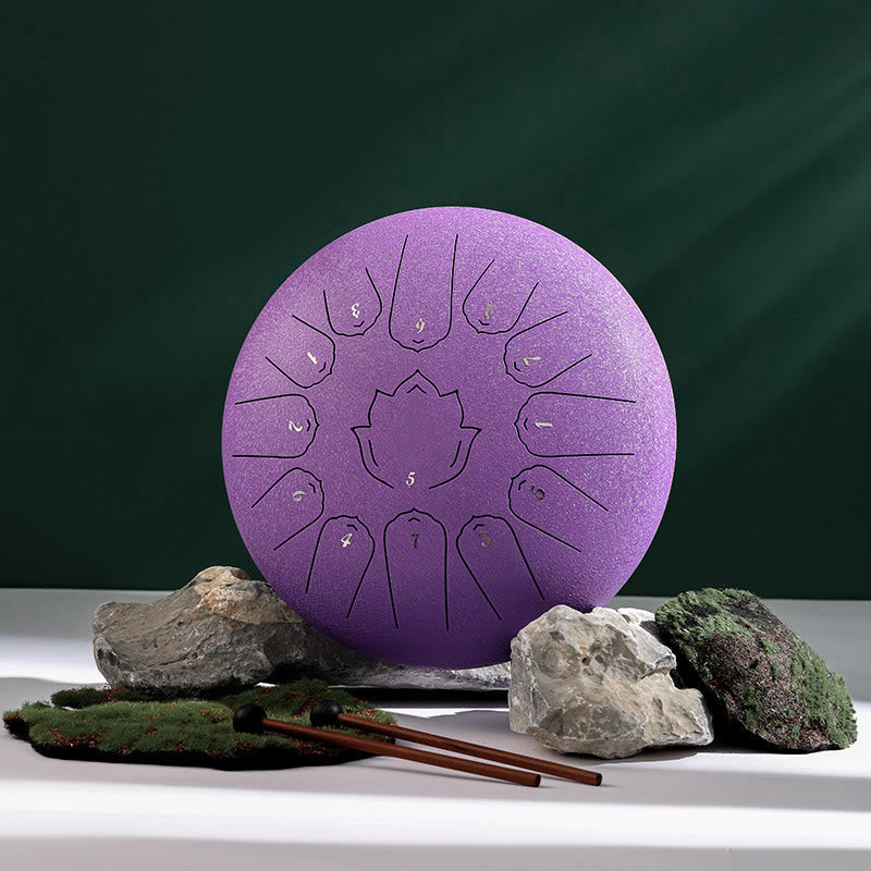 Tambour à langue en acier de 12 pouces, motif lotus, pour la méditation