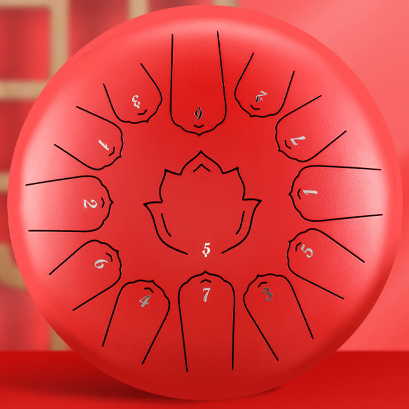 Tambour à langue en acier de 12 pouces, motif lotus, pour la méditation