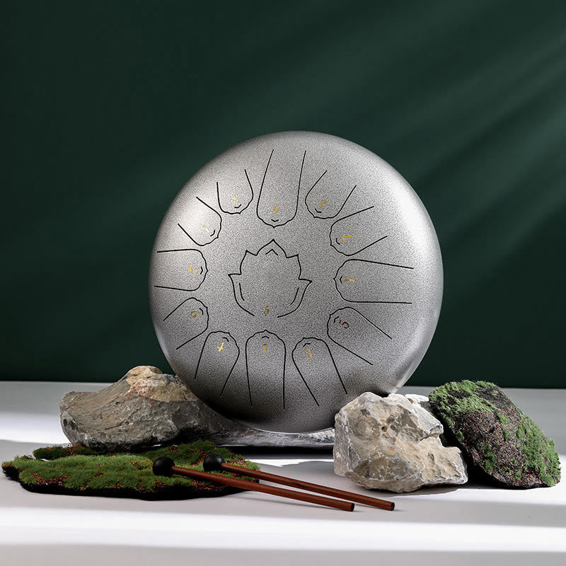 Tambour à langue en acier de 12 pouces, motif lotus, pour la méditation