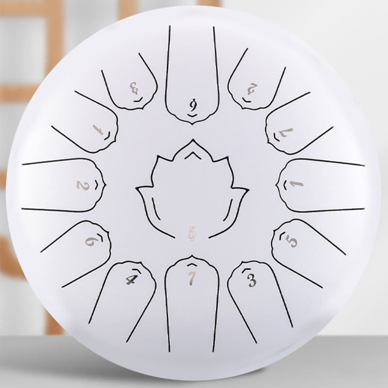 Tambour à langue en acier de 12 pouces, motif lotus, pour la méditation