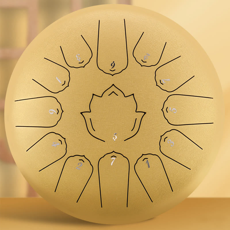 Tambour à langue en acier de 12 pouces, motif lotus, pour la méditation