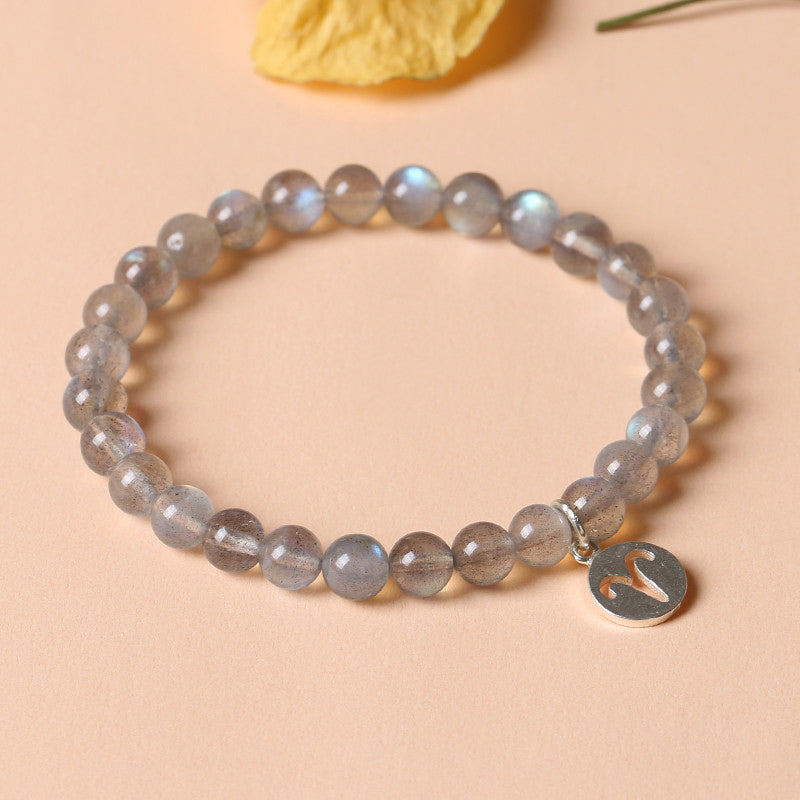 Bracelet Charmant 12 Pierres de Lune Zodiaque Perles de 7 mm
