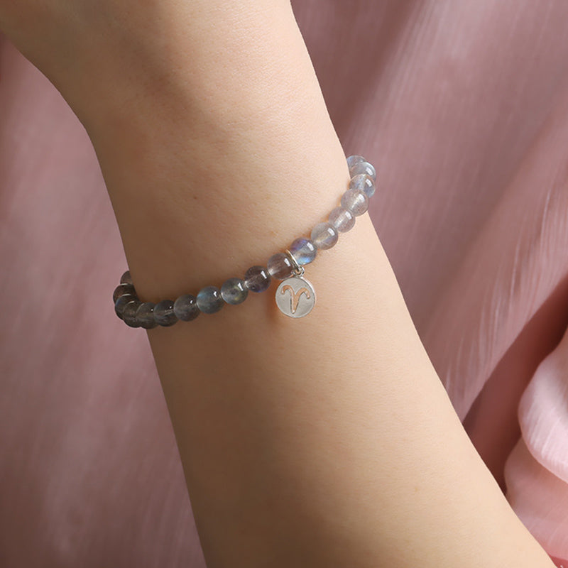 Bracelet Charmant 12 Pierres de Lune Zodiaque Perles de 7 mm