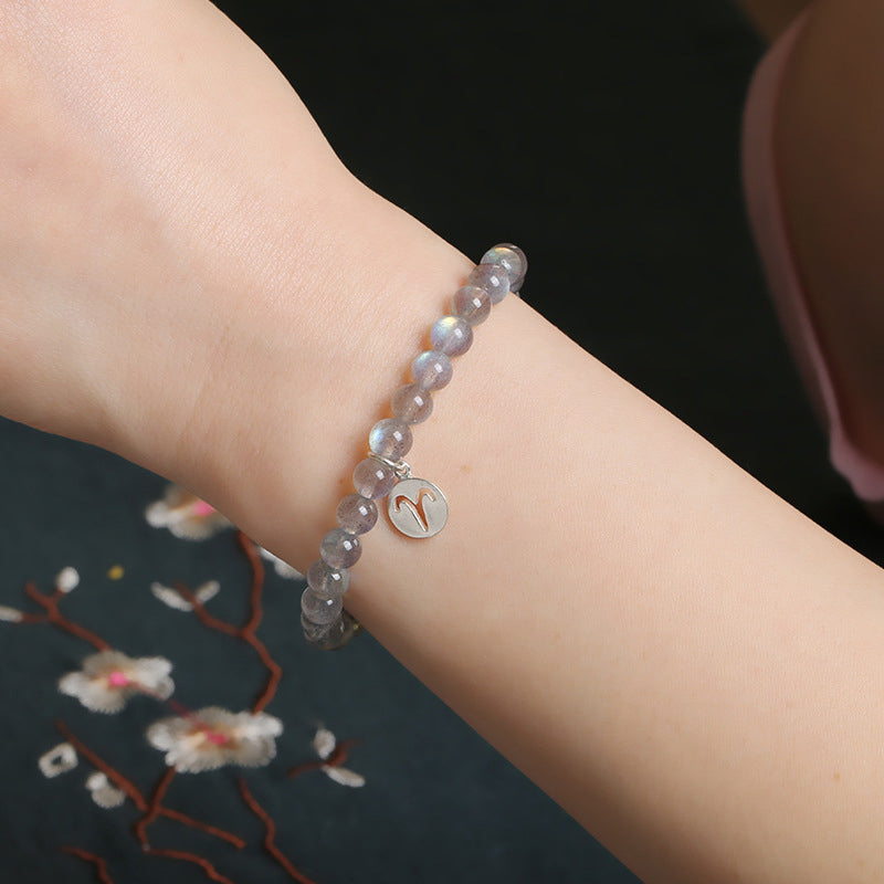 Bracelet Charmant 12 Pierres de Lune Zodiaque Perles de 7 mm