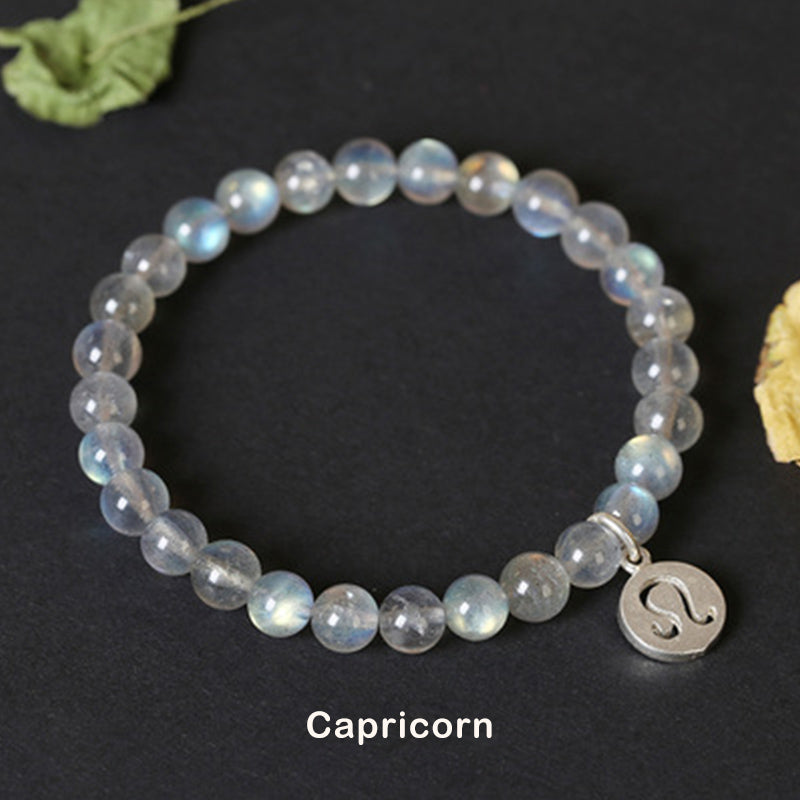 Bracelet Charmant 12 Pierres de Lune Zodiaque Perles de 7 mm