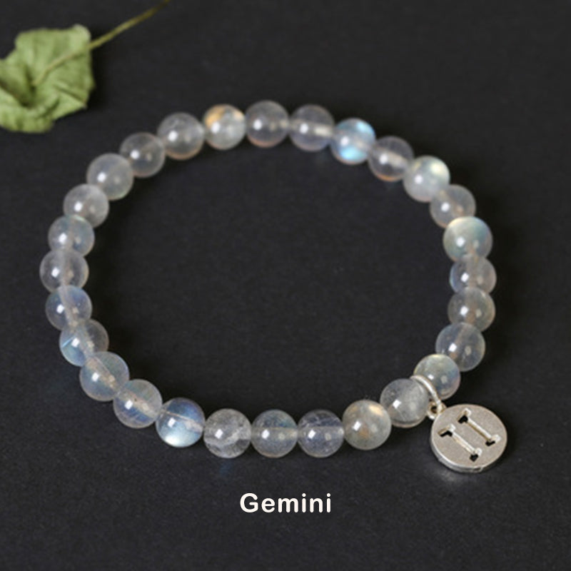 Bracelet Charmant 12 Pierres de Lune Zodiaque Perles de 7 mm