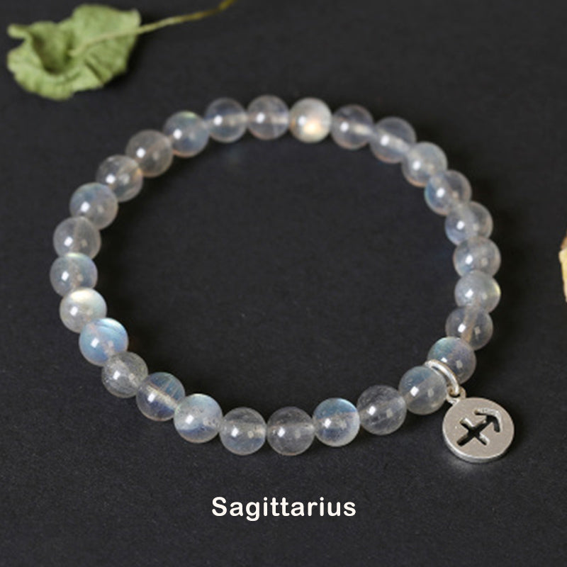 Bracelet Charmant 12 Pierres de Lune Zodiaque Perles de 7 mm