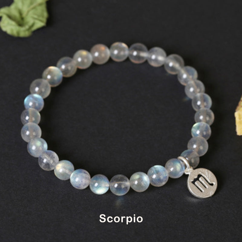 Bracelet Charmant 12 Pierres de Lune Zodiaque Perles de 7 mm