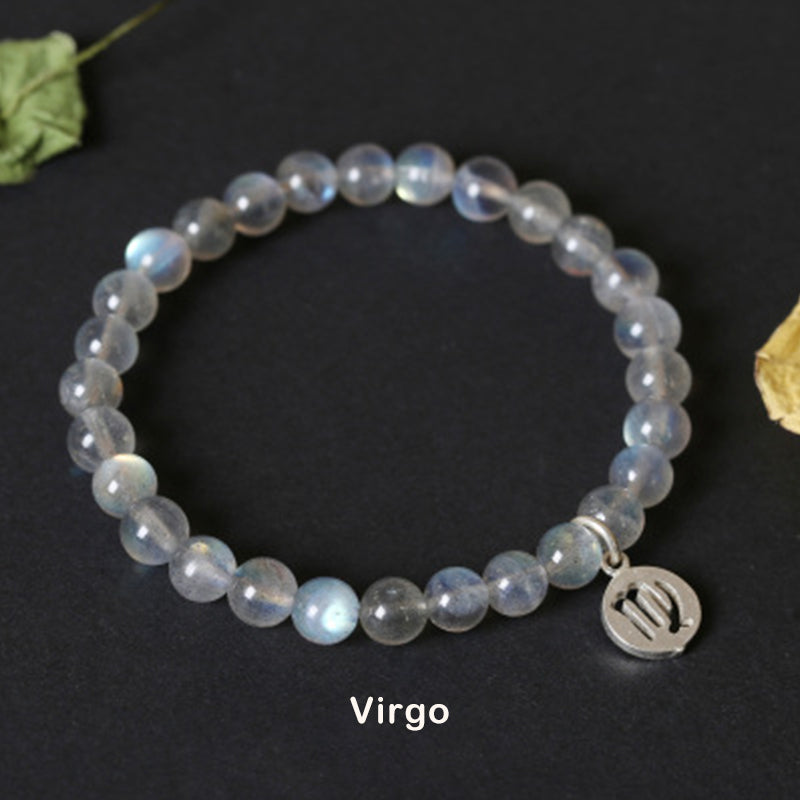 Bracelet Charmant 12 Pierres de Lune Zodiaque Perles de 7 mm