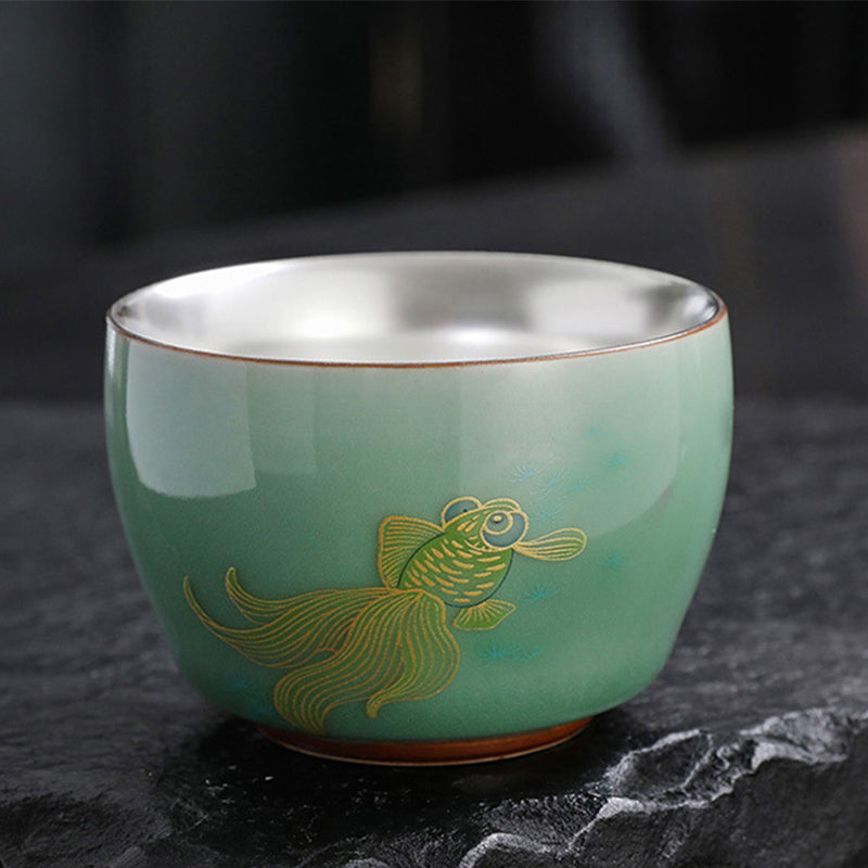 Tasse à thé en céramique 120 ml avec motifs papillons et lotus pour une décoration zen