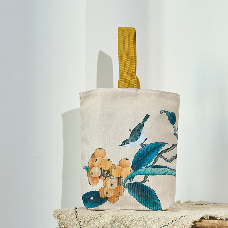 Loquat Bird Canvas Handbag | Spiritual Accessories 15cm