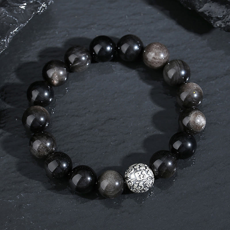 Bracelet Fu en obsidienne noire de 12 mm