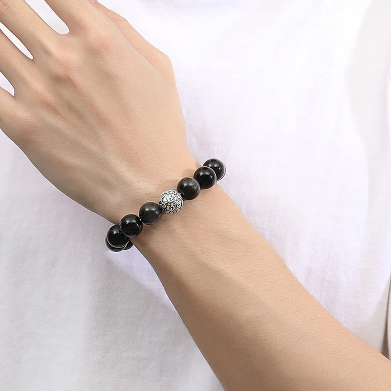 Bracelet Fu en obsidienne noire de 12 mm