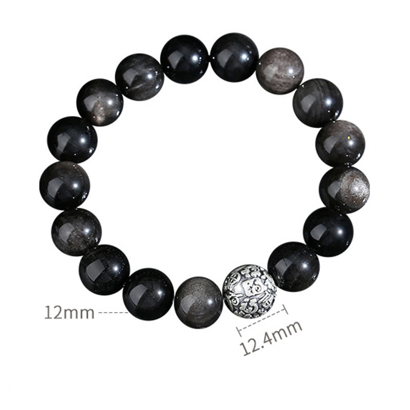 Bracelet Fu en obsidienne noire de 12 mm