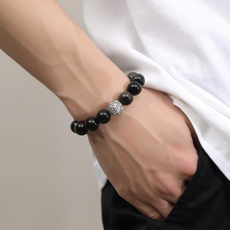 Bracelet Fu en obsidienne noire de 12 mm