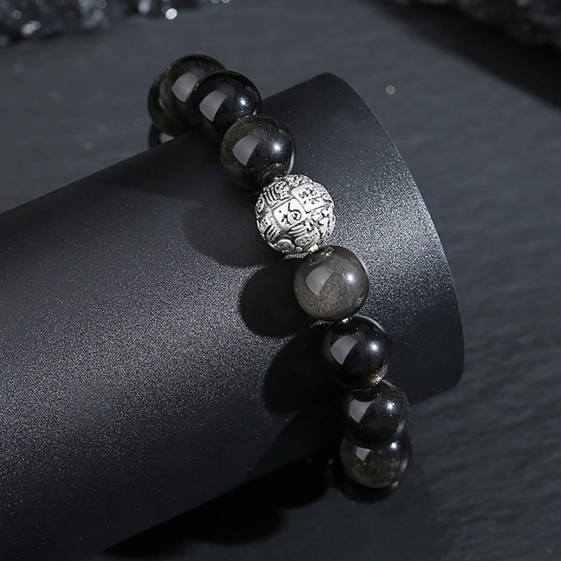 Bracelet Fu en obsidienne noire de 12 mm