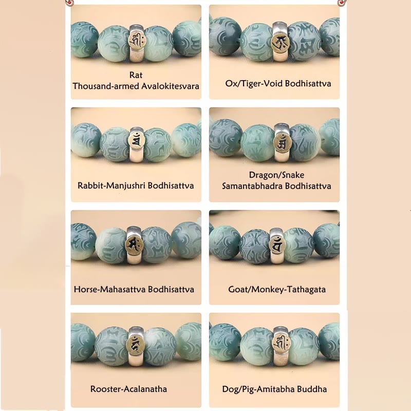 Bracelet de sagesse du zodiaque chinois Bodhi Seed 12 mm Om Mani Padme Hum