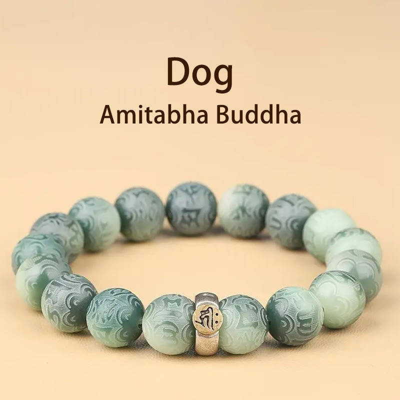 Bracelet de sagesse du zodiaque chinois Bodhi Seed 12 mm Om Mani Padme Hum