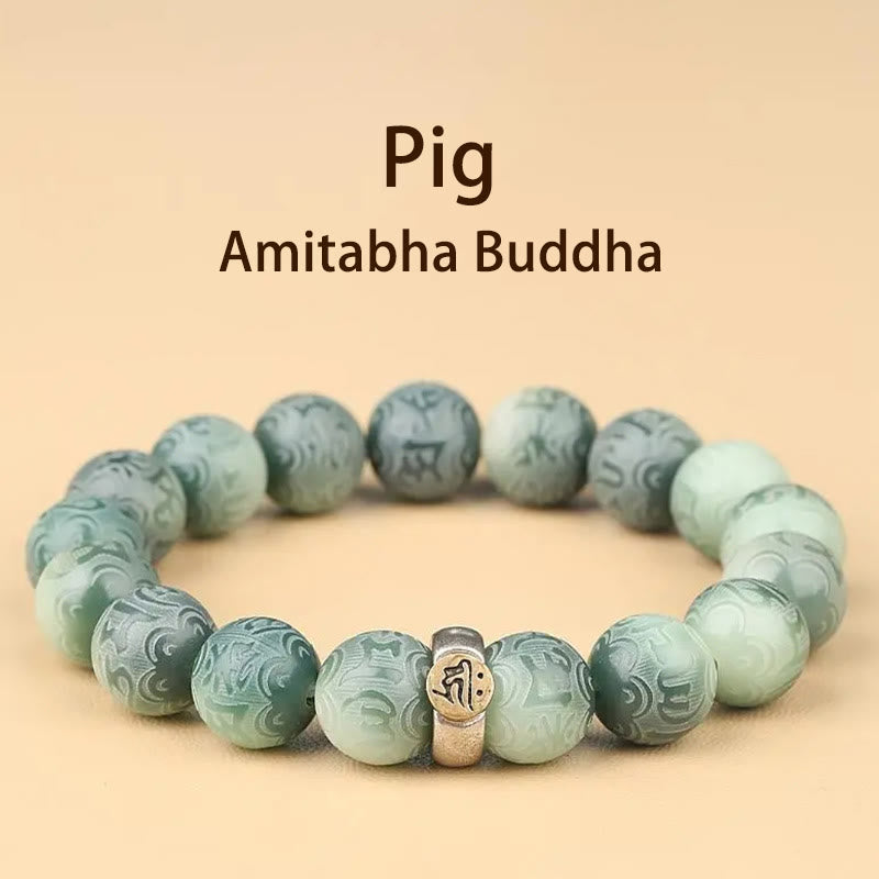 Bracelet de sagesse du zodiaque chinois Bodhi Seed 12 mm Om Mani Padme Hum