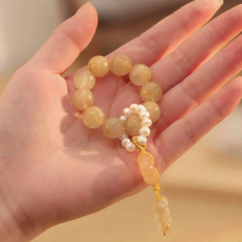 Bracelet en citrine de 12 mm avec boucle de paix pour la prospérité