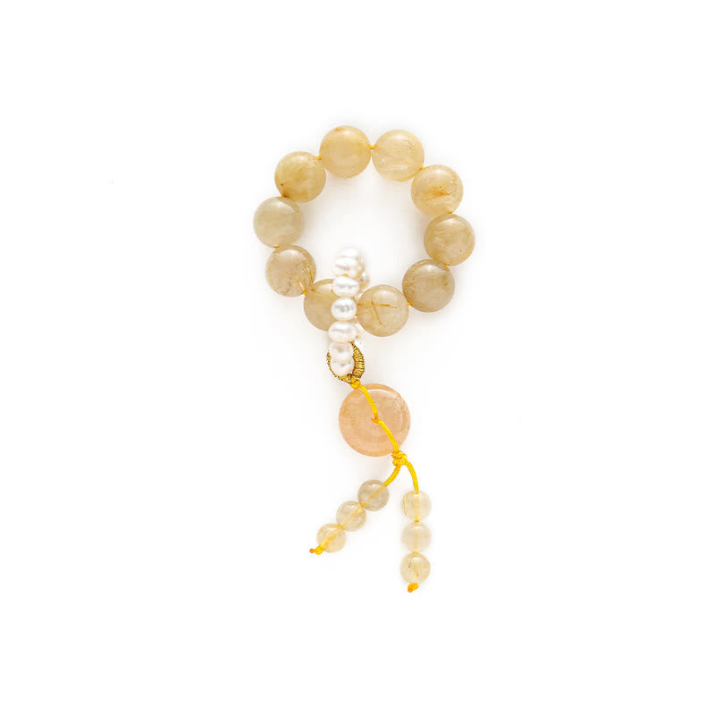 Bracelet en citrine de 12 mm avec boucle de paix pour la prospérité