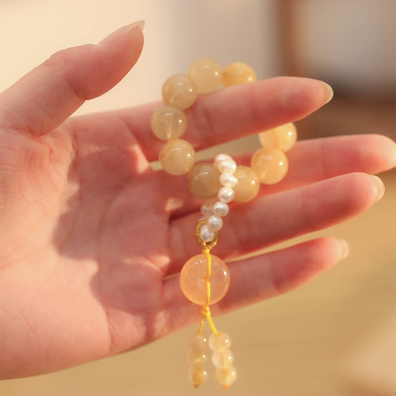 Bracelet en citrine de 12 mm avec boucle de paix pour la prospérité