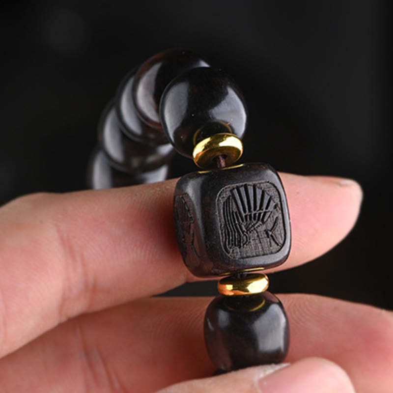 Bracelet spirituel porte-bonheur en bois d'ébène de 12 mm