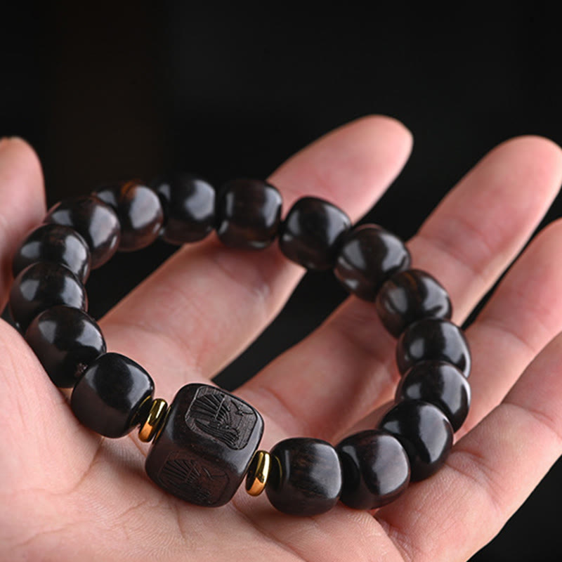Bracelet spirituel porte-bonheur en bois d'ébène de 12 mm