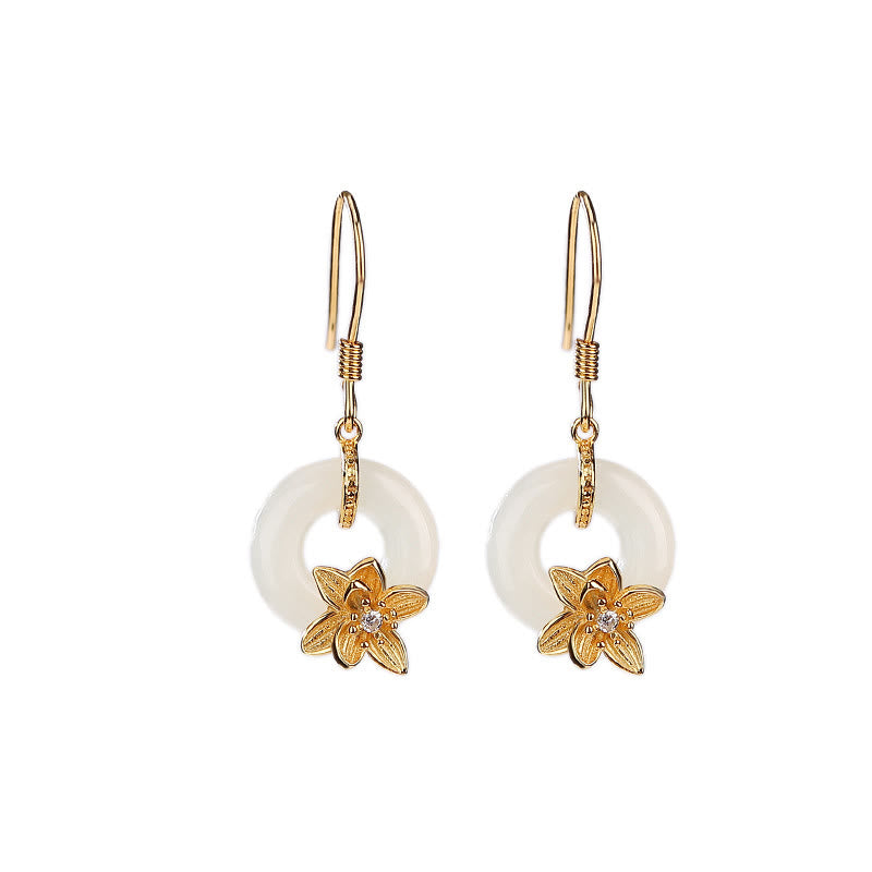 Boucles d'oreilles en jade Hetian 12 mm avec boucle de paix et jade orchidée