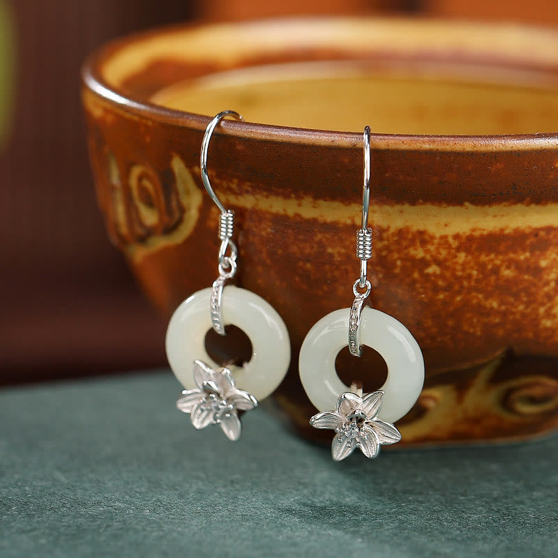 Boucles d'oreilles en jade Hetian 12 mm avec boucle de paix et jade orchidée