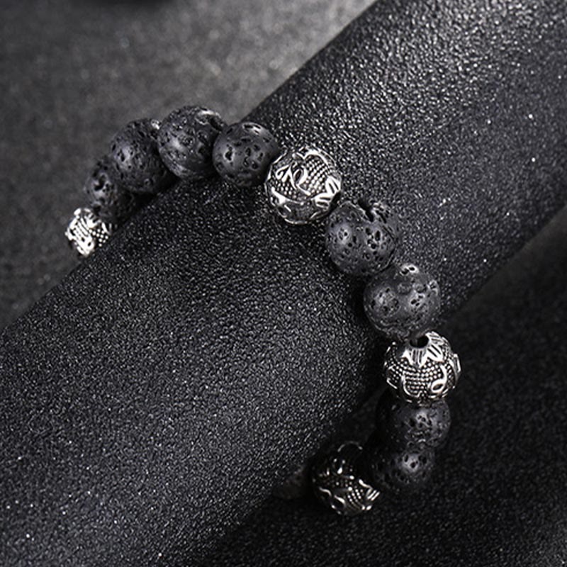 Bracelet Om Mani Padme Hum en pierre de lave pour homme de 12 mm pour la protection