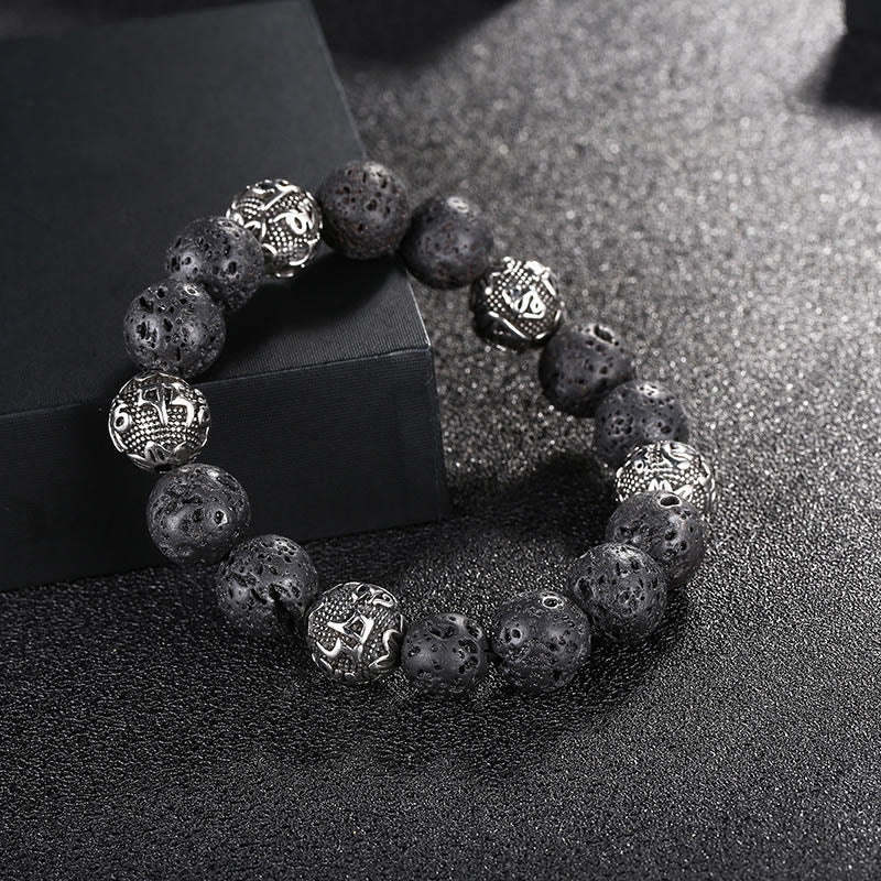 Bracelet Om Mani Padme Hum en pierre de lave pour homme de 12 mm pour la protection