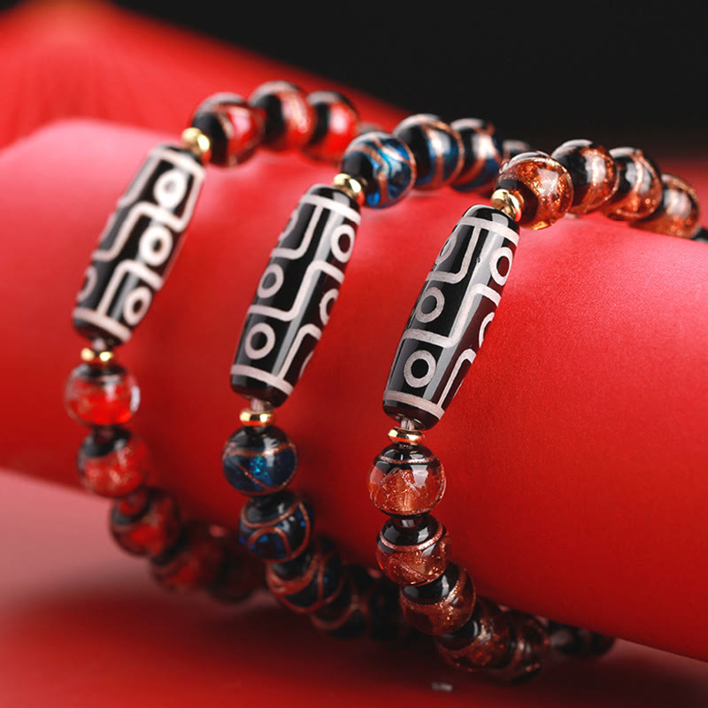 Bracelet de richesse spirituelle en perles dzi à neuf yeux de 12 mm