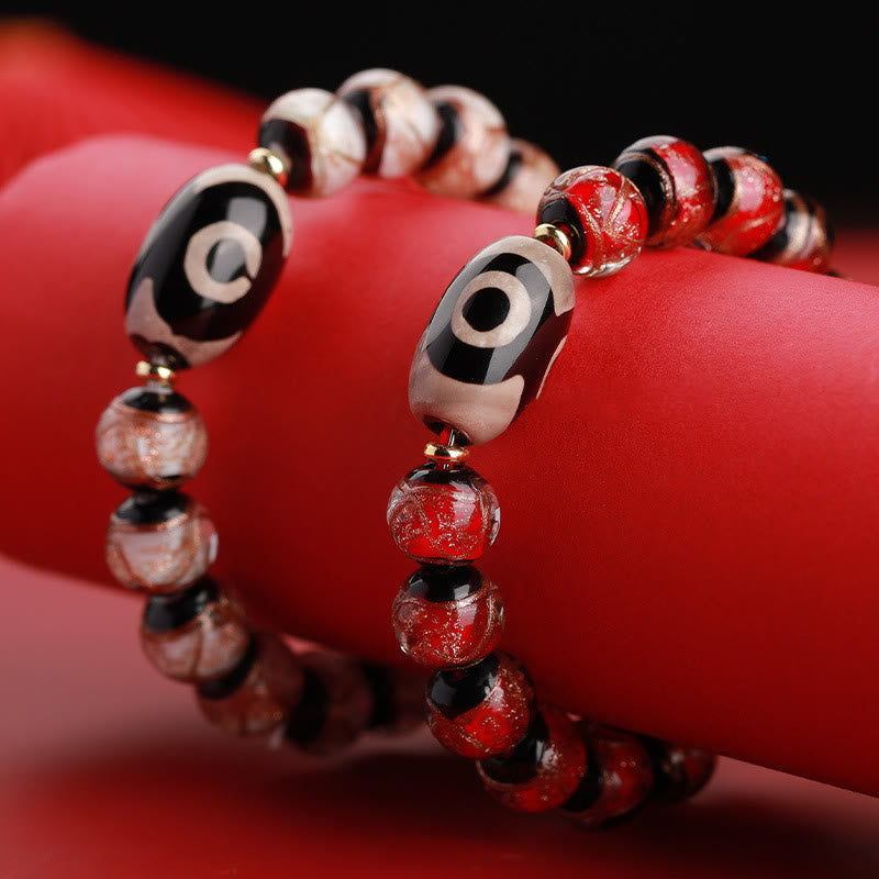 Bracelet de richesse spirituelle en perles dzi à neuf yeux de 12 mm