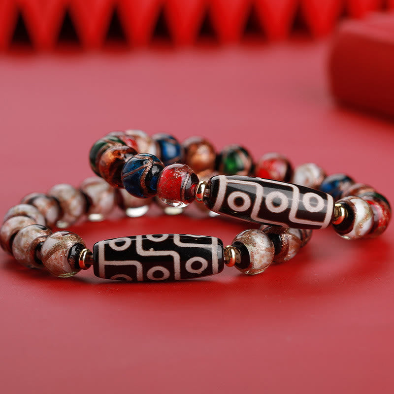 Bracelet de richesse spirituelle en perles dzi à neuf yeux de 12 mm