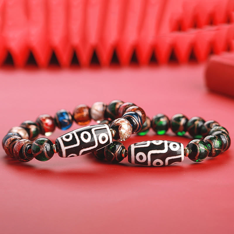 Bracelet de richesse spirituelle en perles dzi à neuf yeux de 12 mm