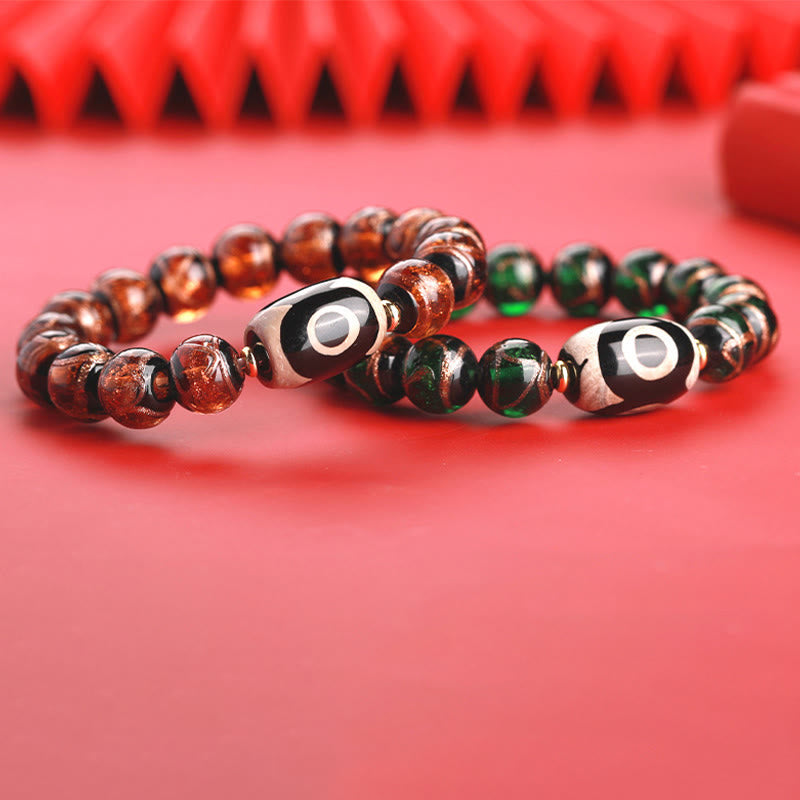 Bracelet de richesse spirituelle en perles dzi à neuf yeux de 12 mm