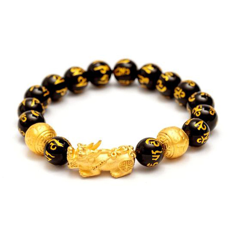 Bracelet de richesse PiXiu en obsidienne de 12 mm pour la chance Feng Shui