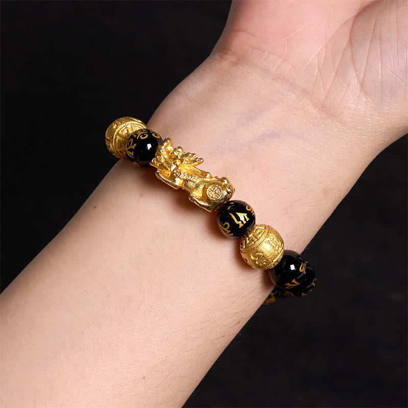 Bracelet de richesse PiXiu en obsidienne de 12 mm pour la chance Feng Shui