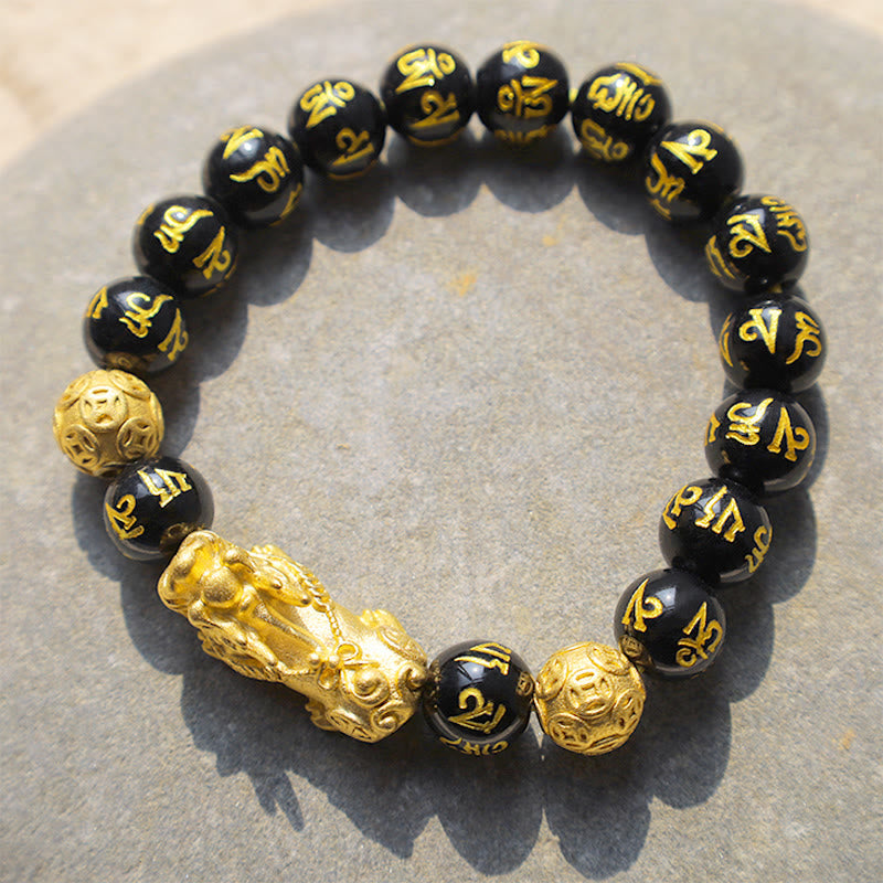 Bracelet de richesse PiXiu en obsidienne de 12 mm pour la chance Feng Shui