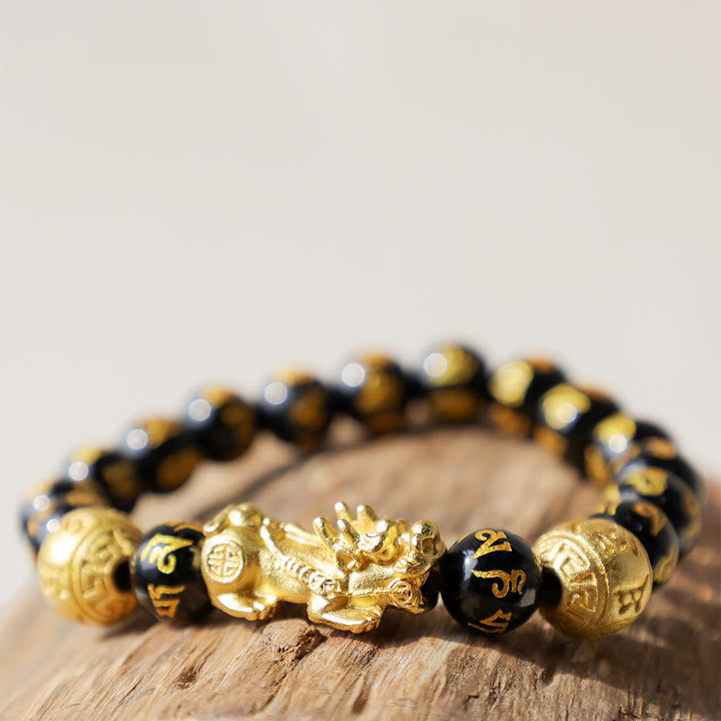 Bracelet de richesse PiXiu en obsidienne de 12 mm pour la chance Feng Shui